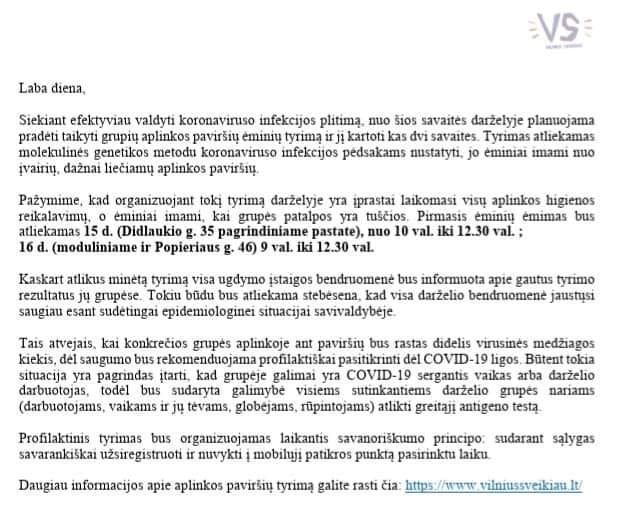 Informacija: aplinkos paviršių ėminių tyrimas