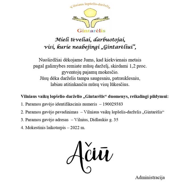 1,2 % darželiui