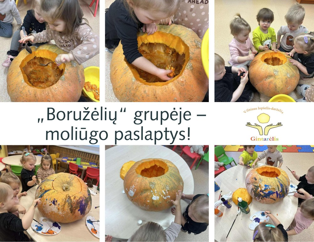 „Boružėlių“  grupės vaikai šią savaitę tyrinėjo rudenio gėrybę – moliūgą!